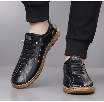 Men's Comfortable Hollow Slip-on Loafers, Breathable Anti-slip Soft Sole Outdoor Driving Shoes-WC2516