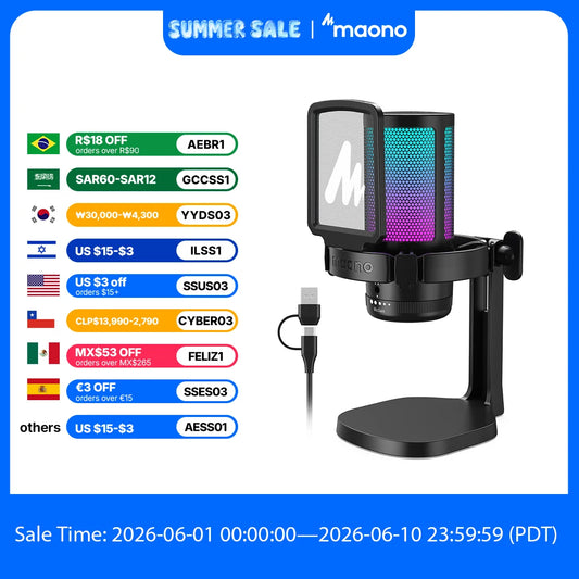 maono DGM20 Gaming Microphone,USB Microphone Condenser Mic RGB Gaming Mic with Noise reduction software,Mic Gain,One Key Mute