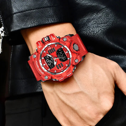 FOXBOX Top Brand Sports Military Quartz Men Watch Waterproof Dual Display Digital Fashion Big Watch For Men LED Man Wristwatch