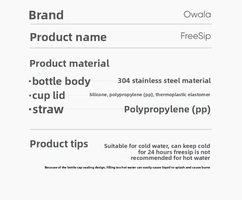 Owala Freesip insulated cup new straw cup stainless steel water cup portable cup 475ml，BPA-Free，16oz