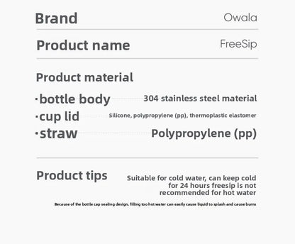 Owala Freesip insulated cup new straw cup stainless steel water cup portable cup 475ml，BPA-Free，16oz