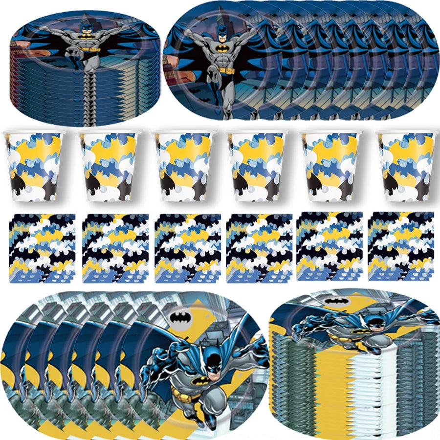 Batman Birthday Party Decoration Disposable Tableware Tablecloth Plate Napkin Balloon Cake Topper Baby Shower Party Favors