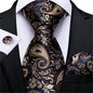 Fashion Men Tie Luxury Gold Black Dot Striped Paisley Silk Wedding Tie For Men DiBanGu Designer Hanky Cufflinks Gift Tie Set