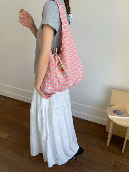 Cartoon Tomato Standard Plaid Vest Bag Large-Capacity Student Class Double-sided Backpack Fashionable Versatile Shoulder Bag