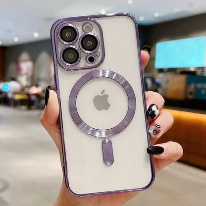 For Magsafe Fashion Plating Lens Protector Case For iPhone 11 12 13 14 15 Pro Max Plus Silicone Wireless Magnetic Charging Cover