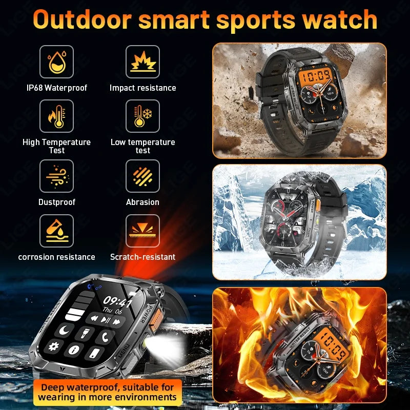 LIGE 2026 Military Grade 1400mAh Battery Smart Watch Men 2.01" HD Screen IP68 Waterproof Sport Fitness Bluetooth Call Smartwatch