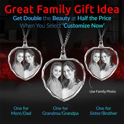 Customized 3D Crystal Photo, Personalized Gift Necklace Heart, Gift for Wife,Women, Men, Great Custom Gifts With Your Own Photo