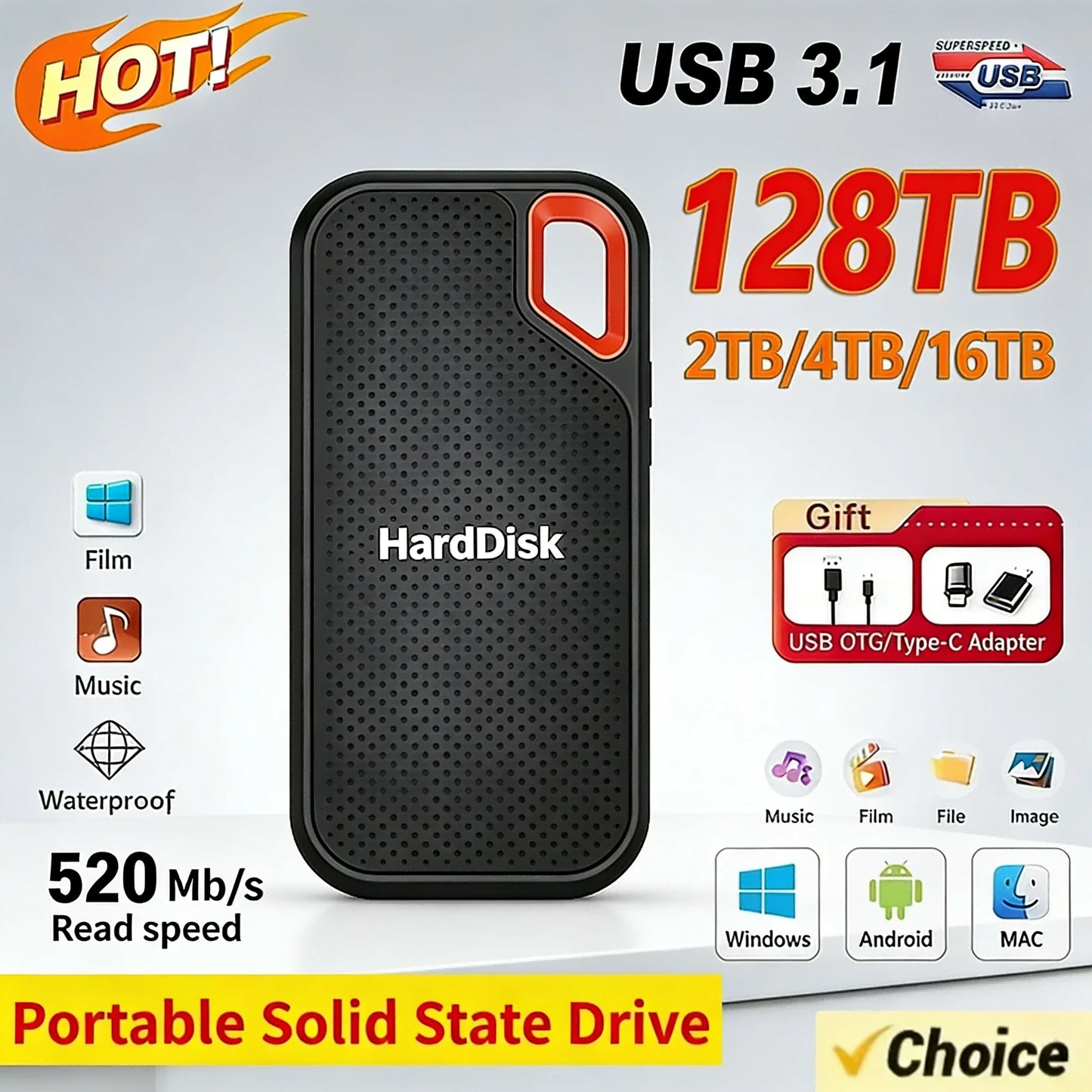 Zewnętrzny dysk SSD 4TB Przenośny dysk półprzewodnikowy USB C Wytrzymała konstrukcja Odporny na wstrząsy Pamięć masowa do pracy w terenie
