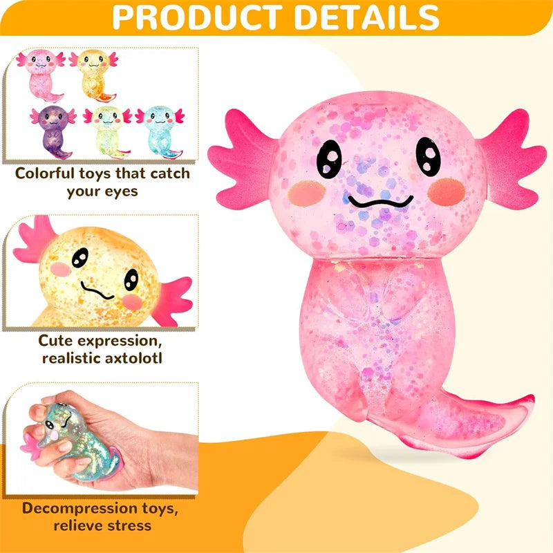 1/3/6/9PCS Squishy Stress Glitter Axolotl Sugar Ball For Children's Stress Relief Birthday Party Favor Gift Easter Basket Filler