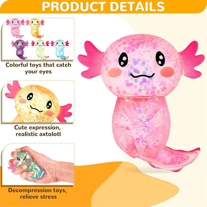 1/3/6/9PCS Squishy Stress Glitter Axolotl Sugar Ball For Children's Stress Relief Birthday Party Favor Gift Easter Basket Filler