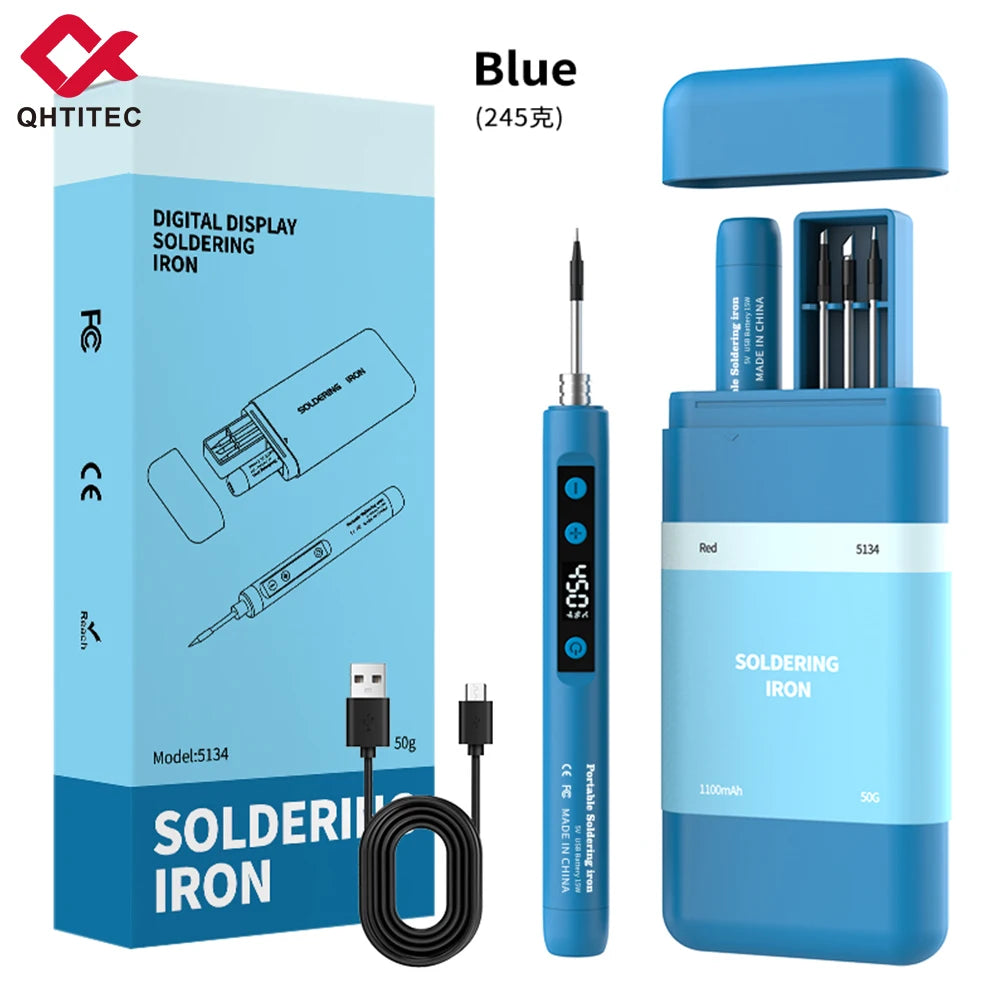 New Cordless USB Soldering Iron 1100mAh Rechargeable Digital Display Adjustable Temperature Portable Welding Iron Kit with 3 Tip