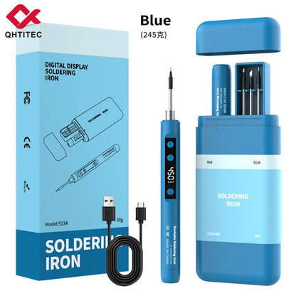 New Cordless USB Soldering Iron 1100mAh Rechargeable Digital Display Adjustable Temperature Portable Welding Iron Kit with 3 Tip