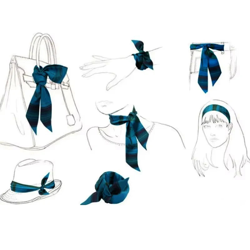 Summer New Animal Design Elephant Female Decoration Twill Silk Scarf Long Ribbon Binding Bag Silk Ribbon Hair Belt Small Scarf