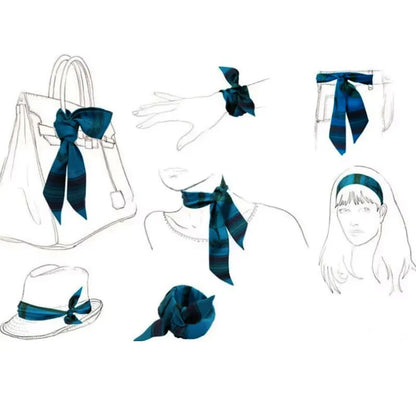 Summer New Animal Design Elephant Female Decoration Twill Silk Scarf Long Ribbon Binding Bag Silk Ribbon Hair Belt Small Scarf