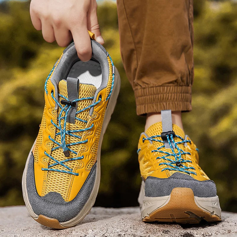 Men's Hiking Shoes Breathable Mesh Leather Upper Non-slip Rubber Sole Outdoor Casual Trekking Walking Shoes Size 39-45