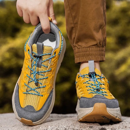 Men's Hiking Shoes Breathable Mesh Leather Upper Non-slip Rubber Sole Outdoor Casual Trekking Walking Shoes Size 39-45