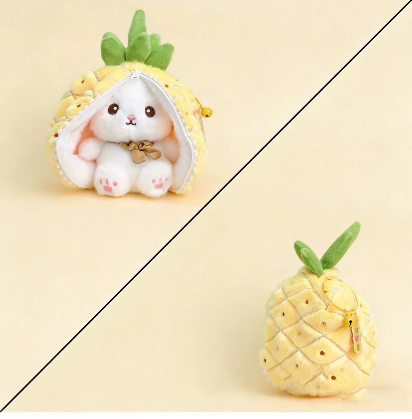 New Cute Fruit Bunny Plush Toy Creative Durian Pineapple Carrot Strawberry Turn Into Rabbit Soft Doll Birthday Christmas Gift