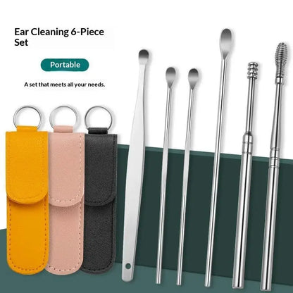 6Pcs Portable Stainless Steel Ear Spoon Cleaner Set Reusable Tools for Effective Earwax Removal
