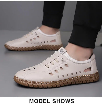 Men's Comfortable Hollow Slip-on Loafers, Breathable Anti-slip Soft Sole Outdoor Driving Shoes-WC2516
