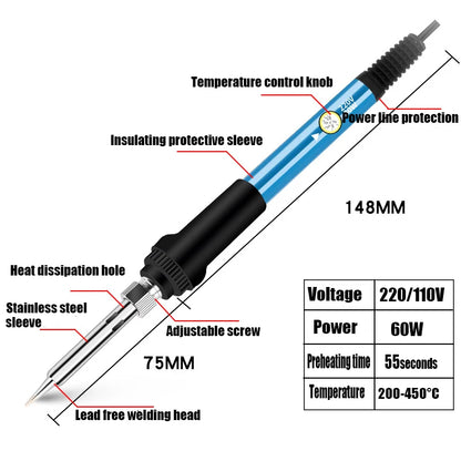 EU/US Solder Solder Iron Repair Soldering 220V/110V Electric Tool 60W Nib Heating Adjustable Welding Tin Temperature/Solder wire