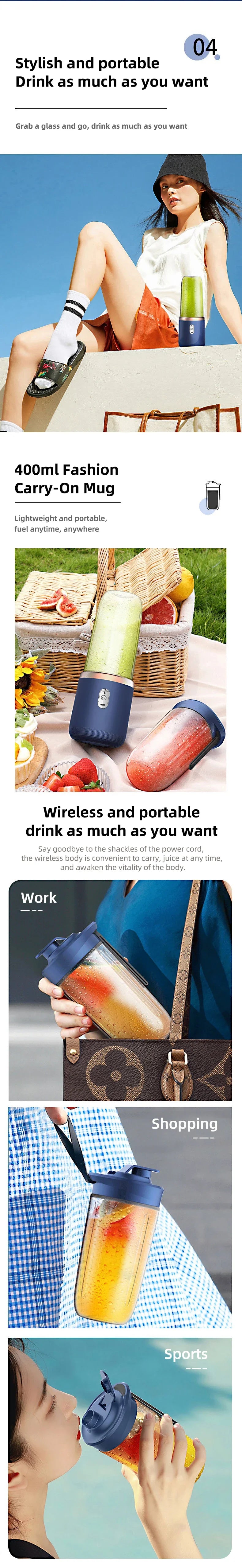 Portable Multifunction Blender Bottle Electric 6 Blades  Juice Blender Fresh Juice Smoothie Blender Ice CrushCup Food Processor