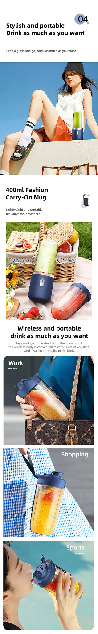 Portable Multifunction Blender Bottle Electric 6 Blades  Juice Blender Fresh Juice Smoothie Blender Ice CrushCup Food Processor