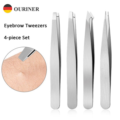 4PCS Eyebrow Tweezer Colorful Hair Beauty Fine Hairs Puller Stainless Steel Slanted Eye Brow Clips Removal Makeup Tools