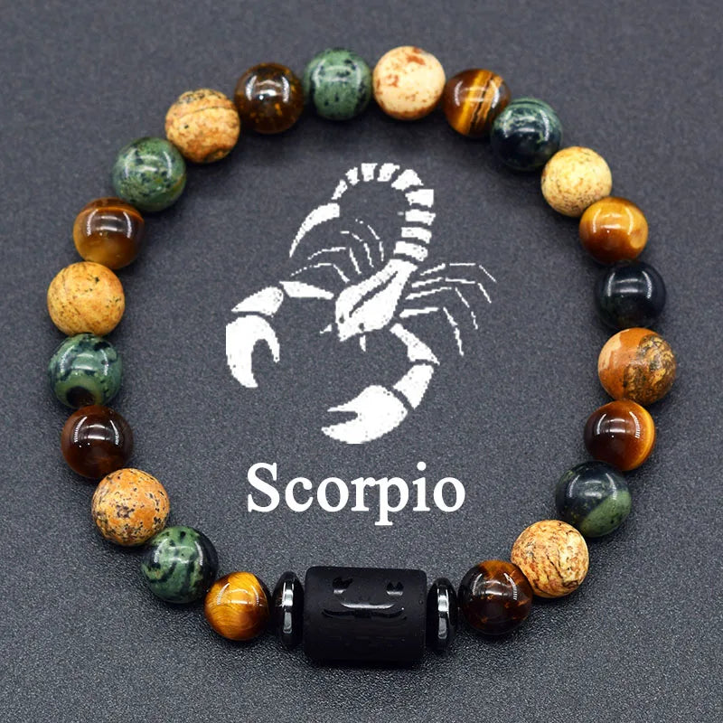 12 Zodiac Constellation Signs Bracelets for Men Women Real Natural Tiger Eye Stone Bead Bracelet Leo Taurus Charm Couple Jewelry