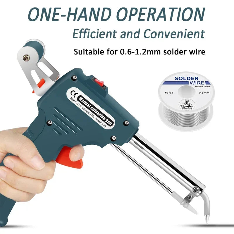 60W DIY electric soldering iron tin gun portable soldering gun maintenance power tool automatic tin feeding US/Eu Plug