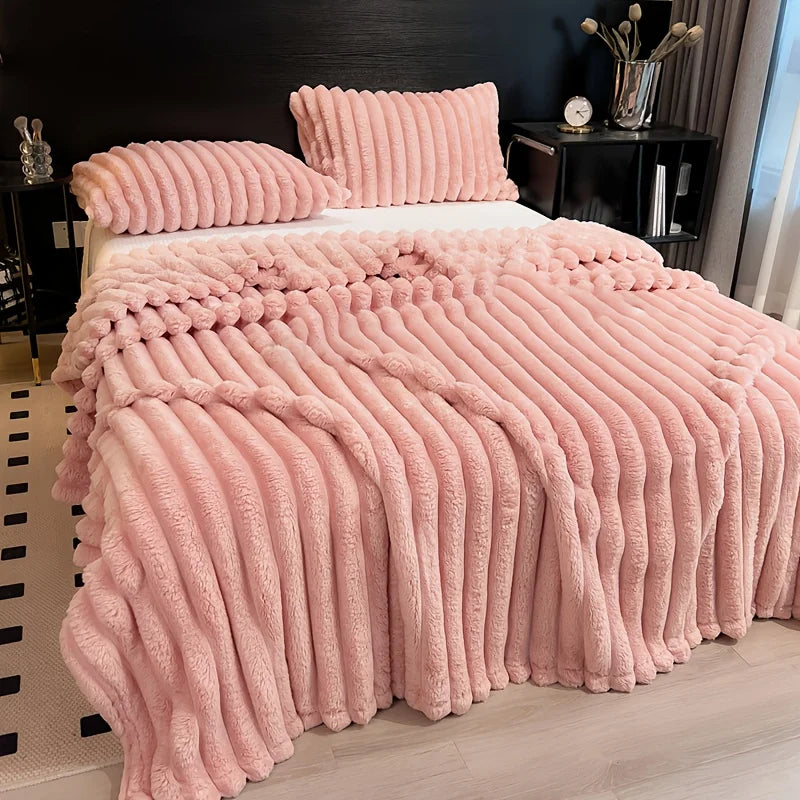 Solid Thickened Wide Striped Flannel Multifunctional Blanket, Can Be Used As Bed Sheet Cover Blanket, Sofa Blanket,nap Blanket