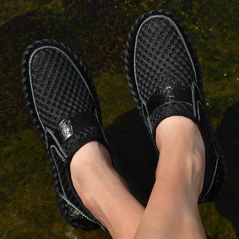 CLOHOO Hand-Sewn Casual Mesh Men's Shoes Comfortable Breathable Upper Fabric Durable Stitching Lightweight Footwear