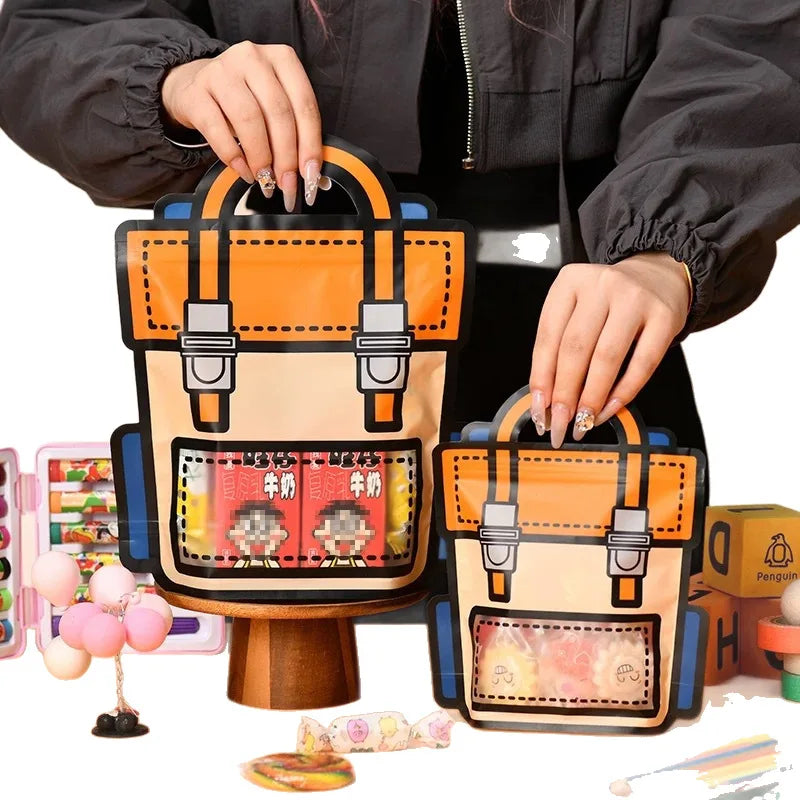 10-50 PCS Cartoon Self-Sealing Snack Bags Schoolbag Shape Biscuit Candy Handbags Children's Day Kids Birthday Gift Packaging Bag