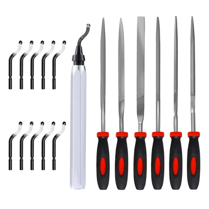 Deburring Tool Kit with 6Pcs Needle Files 6-1/2" Chamfer Tool for Resin Metal Plastic Tube Hole 3D Art with Extra 10 HSS Blades