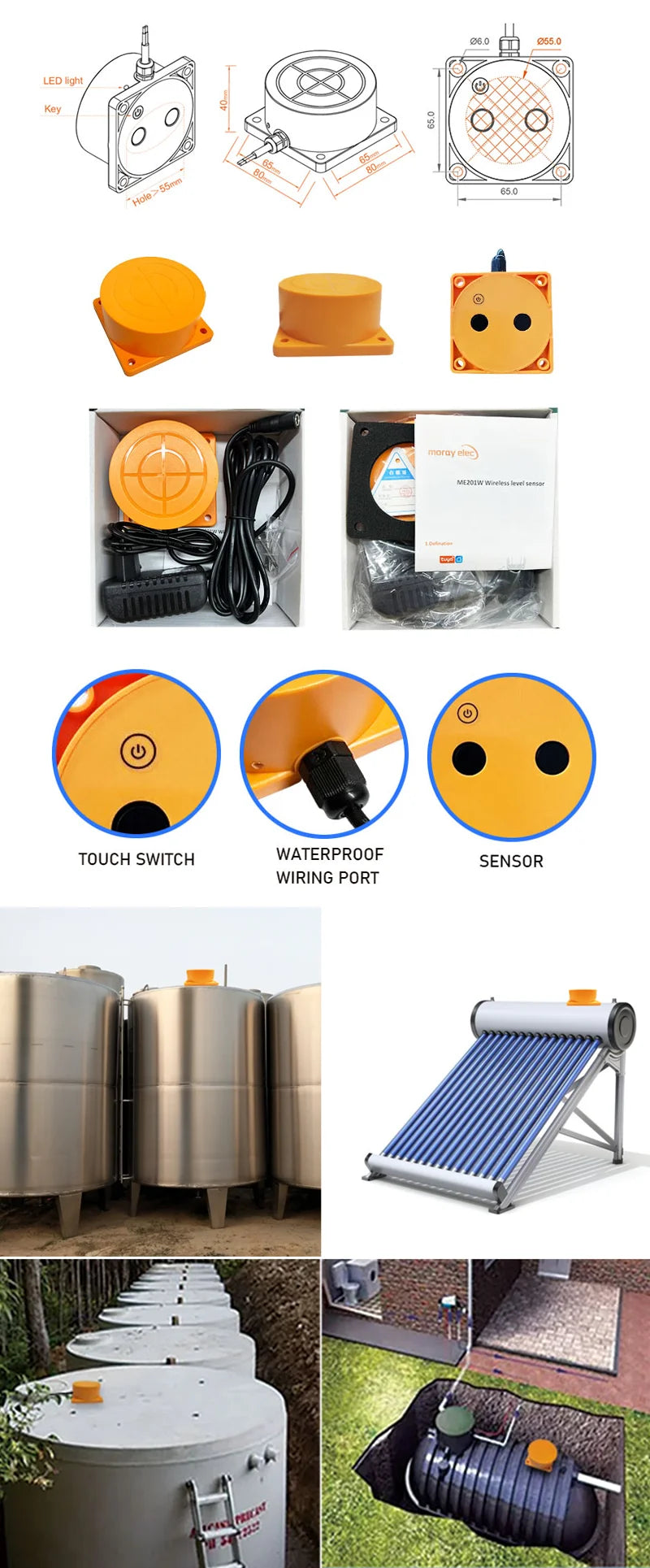 Moray ME201W SmartLife TUYA App 100-240VAC Ultrasonic Real-time Reminder APP Diesel Oil Liquid Level Monitor Water Tank Sensor