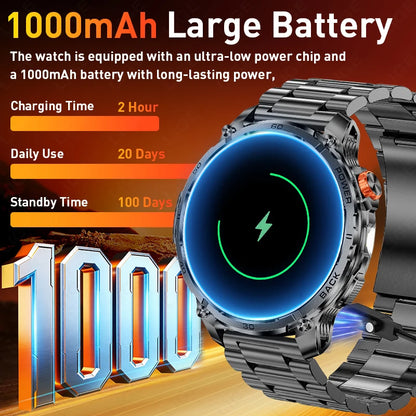 LIGE 2026 Nowy Wojskowy Smartwatch Męski Bateria 1000mAh Wodoodporny 5ATM GPS Rozmowy Bluetooth Wyświetlacz AMOLED Sportowy Smartwatch dla Mężczyzn