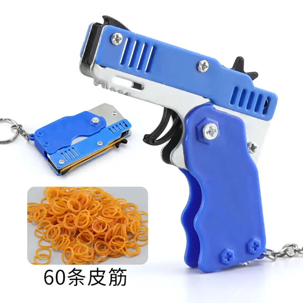 Wholesale Mini Rubber Bands Shoot Gun Alloy Material Multi Function 6 Colors Key Chain Collapsible Funny Mini Gun Toys For Kids