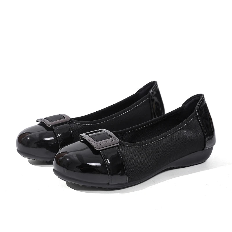 Women Flat Shoes Comfortable Slip On Loafers Vintage Square Buckle Soft Sole Ballet Flats Spring Office Work Casual Footwear