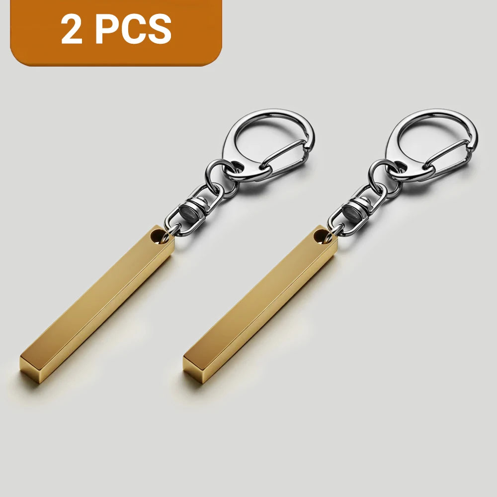 1-10PCS Stainless Steel Personalized Keychain Custom Engraved 4 Sides DIY Name Text Key Ring Gift for Men Women Keyrings DP039
