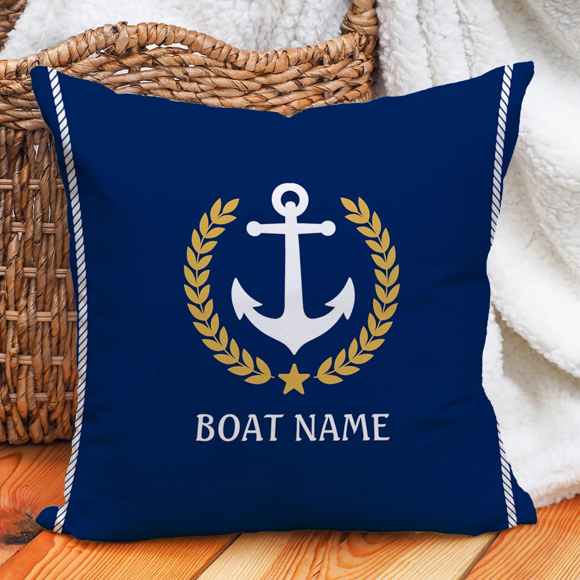 Custom Boat Name Pillow Covers Personalized Nautical Anchor Cushion Cases for Yacht Home Decor Beach House Welcome Aboard