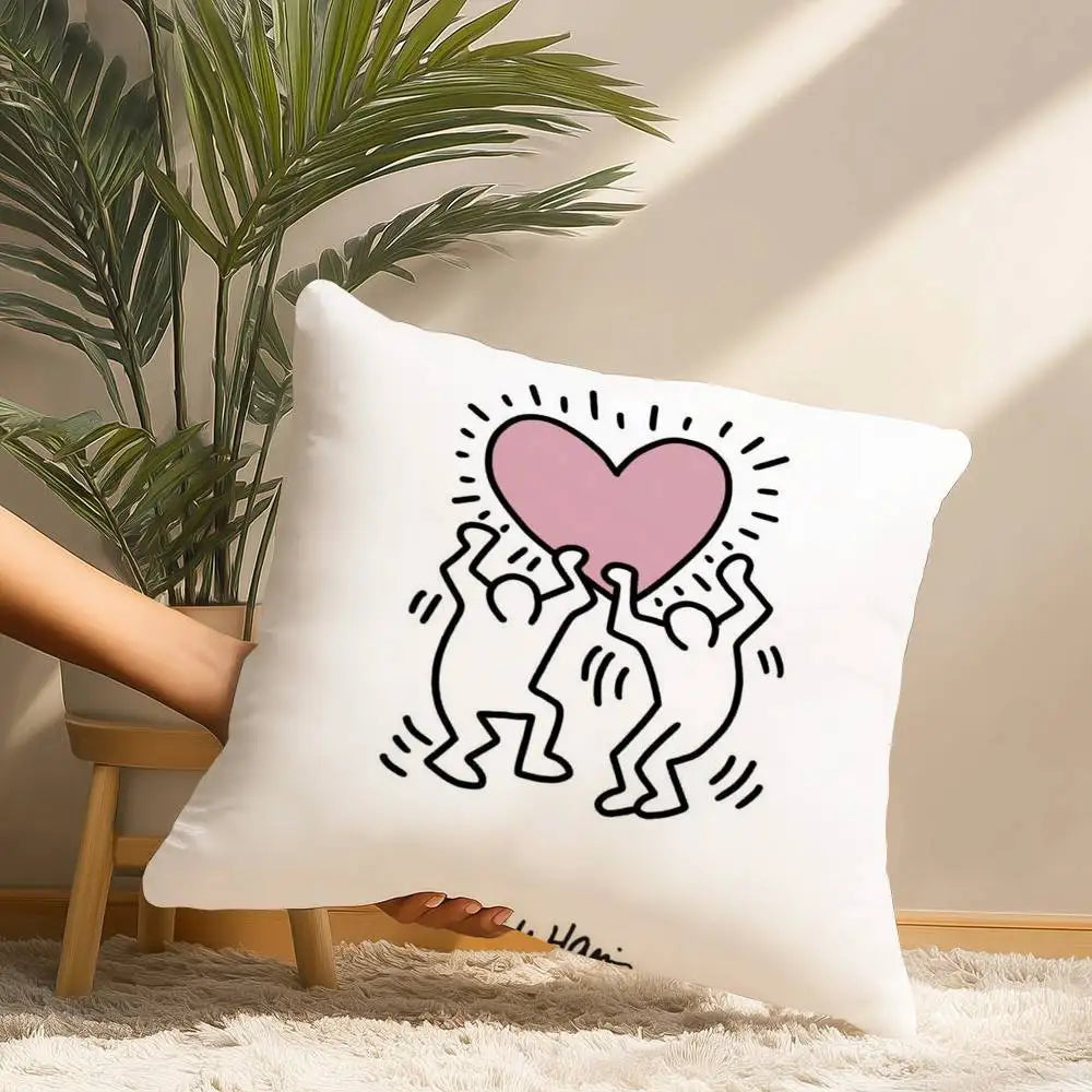 Funny K-Keith H-Harings Art Pillow Case Short Plush Print Cushion Cover Square Throw Pillow Covers Sofa Home Decor