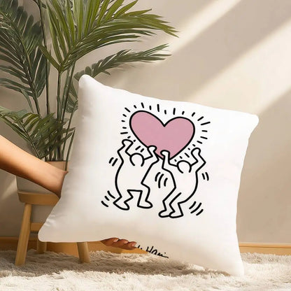Funny K-Keith H-Harings Art Pillow Case Short Plush Print Cushion Cover Square Throw Pillow Covers Sofa Home Decor