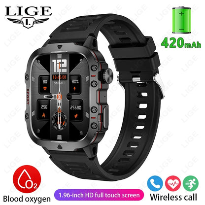 LIGE Outdoor Men's Sports Smart Watch 2.01 inch HD Screen Fitness Monitor Bluetooth Call Smartwatch For Men Women Holiday Gifts