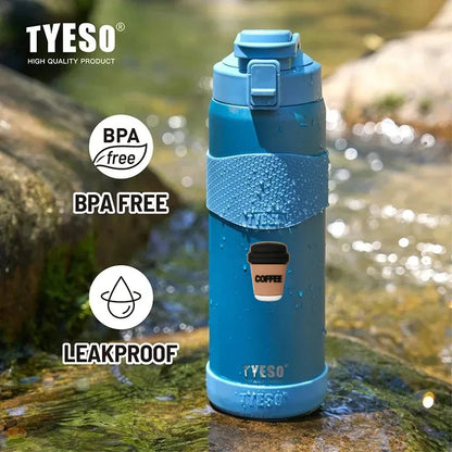 TYESO 750ML Double Wall Insulated Water Bottle Hot Water 304 Stainless Steel Flask for Fitness Outdoor Hiking Coffee Sticker