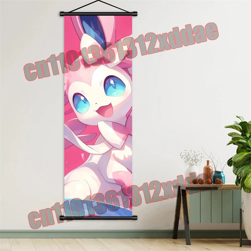 Pokemon Anime, Bulbasaur, Charizard, Eevee, Pikachu, Print Art White Canvas Scroll Painting Modern Room Decor Wall Art Painting