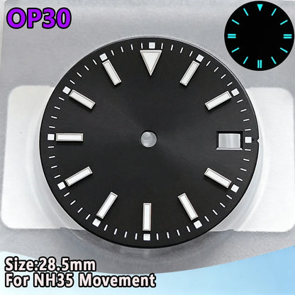 28.5mm NH35 Watch Dial Luminous Dials Single Calendar Dial Suitable For NH35 Movement Can Support DIY Dial Customization Logo