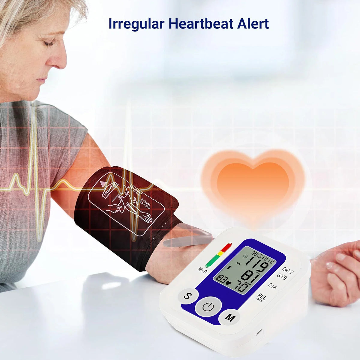 Digital Blood Pressure Monitor BP Automatic Tensiometer Upper Arm Cuff Home Medical Sphygmomanometer with Memory