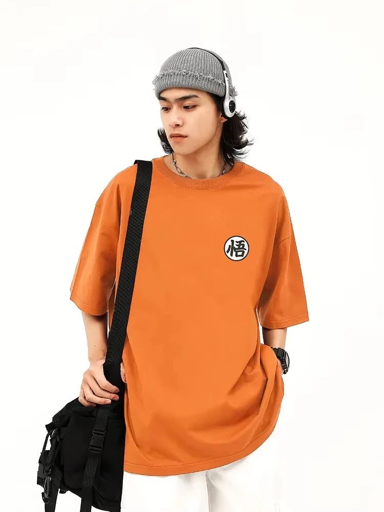 2026 Summer Dragon Ball Goku Wu Character Orange Short-sleeved T-shirt Men's Pure Cotton College Wind COS Parent-child Clothing