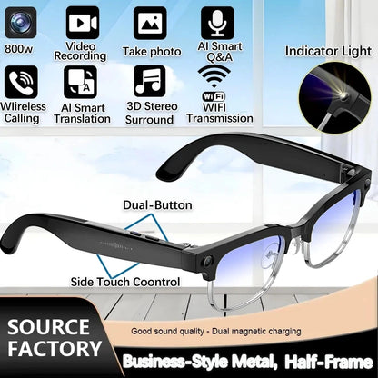 2026 New 8MP Ultra-Wide HD Camera Smart Glasses Video Record 4GB AI Photo Recognition BT Call Translation Voice Smart Glasses