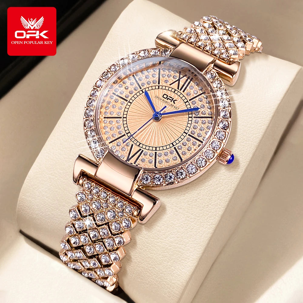OPK 8618 Women Watch Simple Elegant Quartz Watch Waterproof Luminous Diamond Inlaid Watch For Women Box Gifts Original Reloj