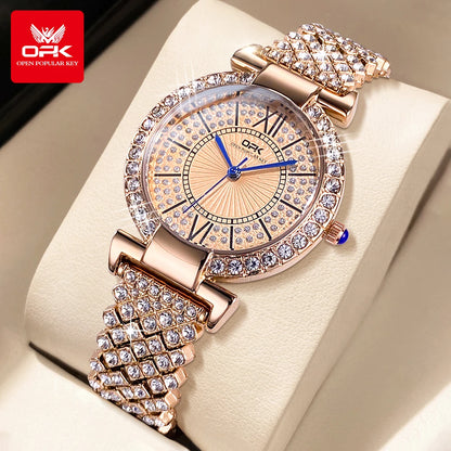 OPK 8618 Women Watch Simple Elegant Quartz Watch Waterproof Luminous Diamond Inlaid Watch For Women Box Gifts Original Reloj